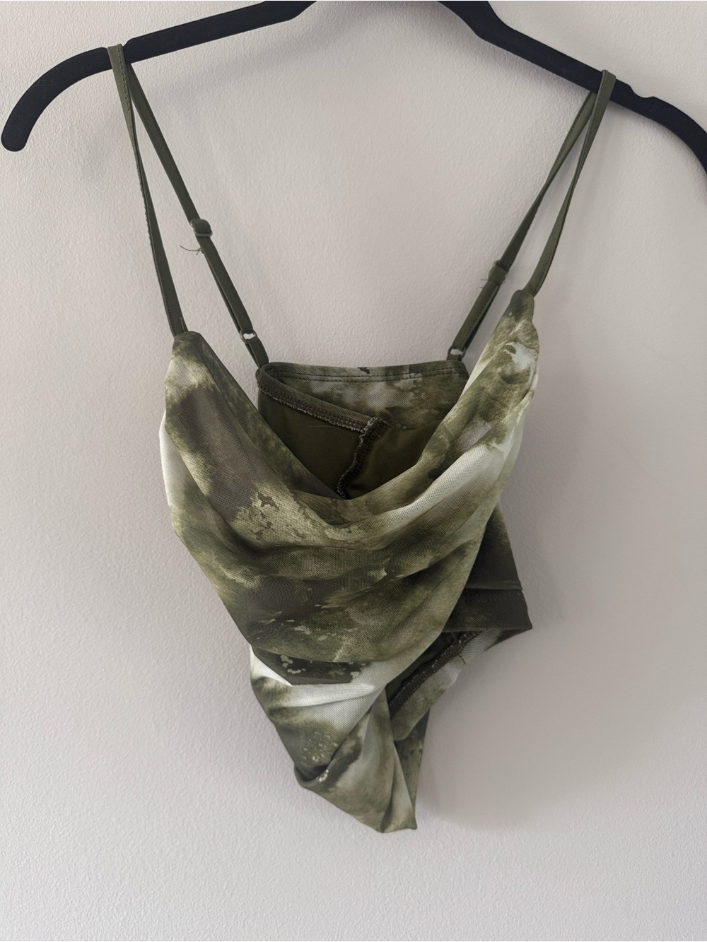 Olive Green Watercolor Cowl Neck Spaghetti Strap Camisole - Picture 2 of 4